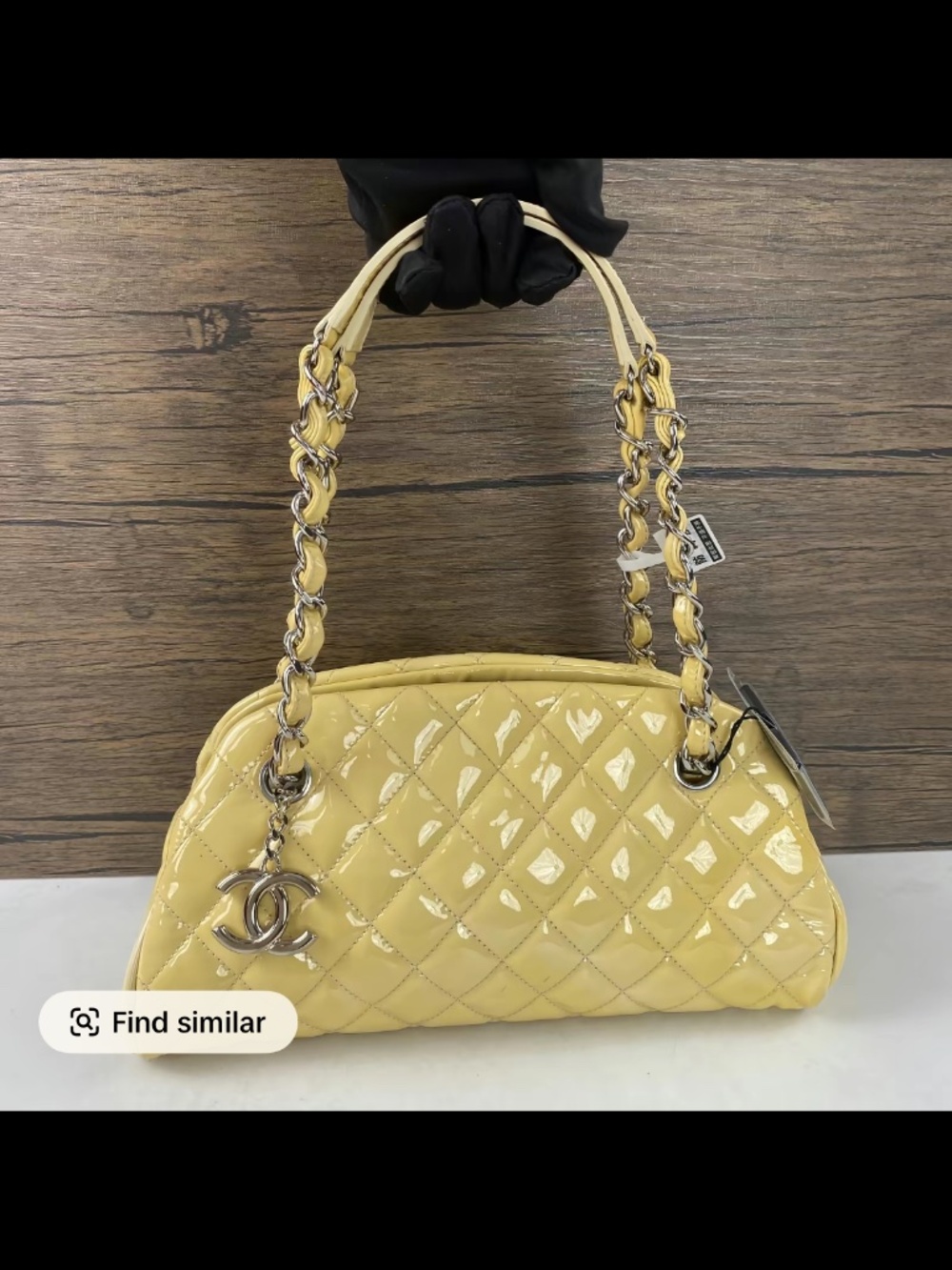SOLD - Butter Yellow Quilted Patent Leather Just Mademoiselle Bowling Bag